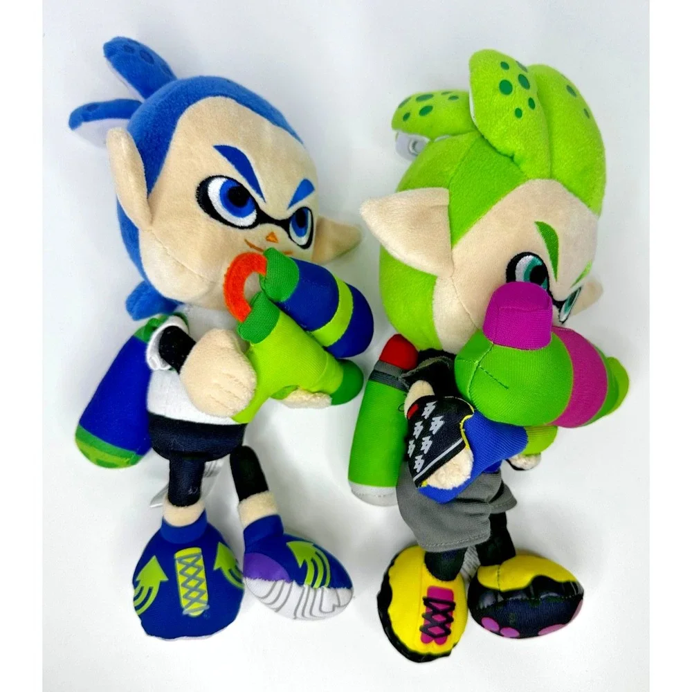 Splatoon Plush Inkling Blue Neon Green Set of 2 stuffed Animal 10